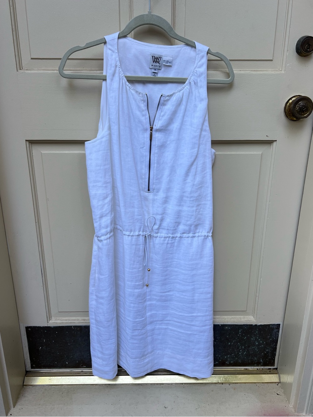 Worth White Linen Zip-Front Dress with Drawstring
